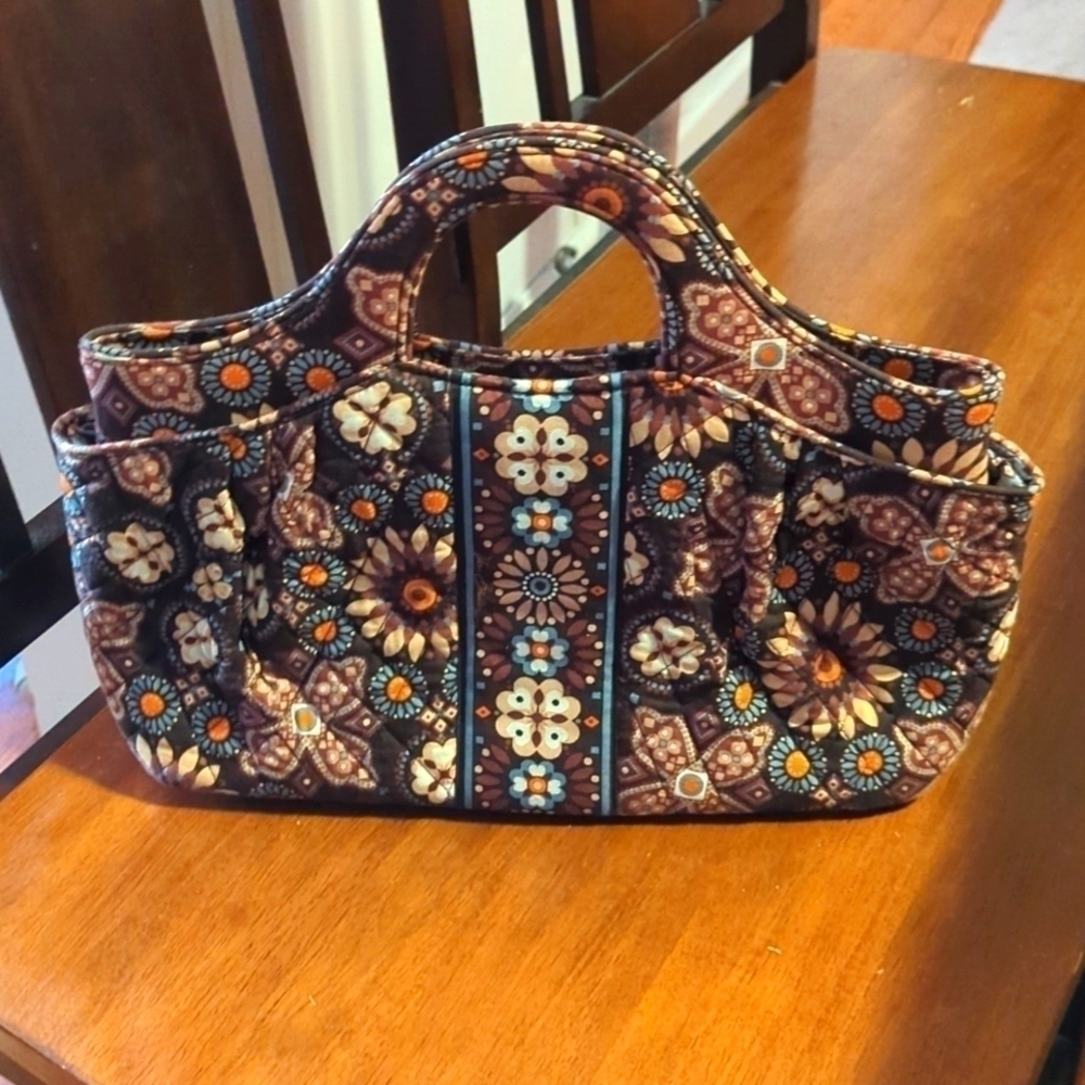 Vera Bradley Brown Floral Tote Handbag Purse - Picture 3 of 11